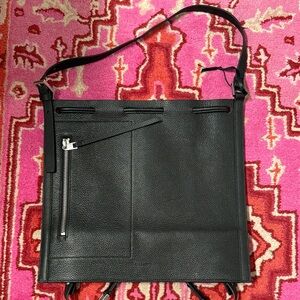 All Saints Black Leather Messenger Bag NWOT pebbled backpack convertible